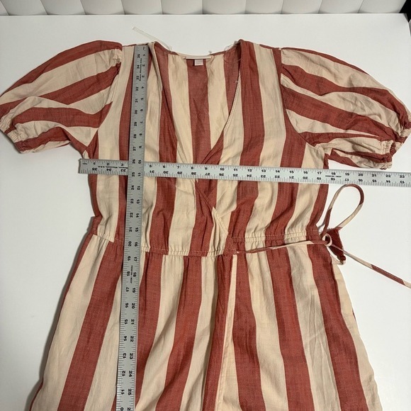 Knox Rose Striped Wrap Midi Dress Puff Sleeve Tiered Ruffle Waist Tie S - Picture 5 of 7
